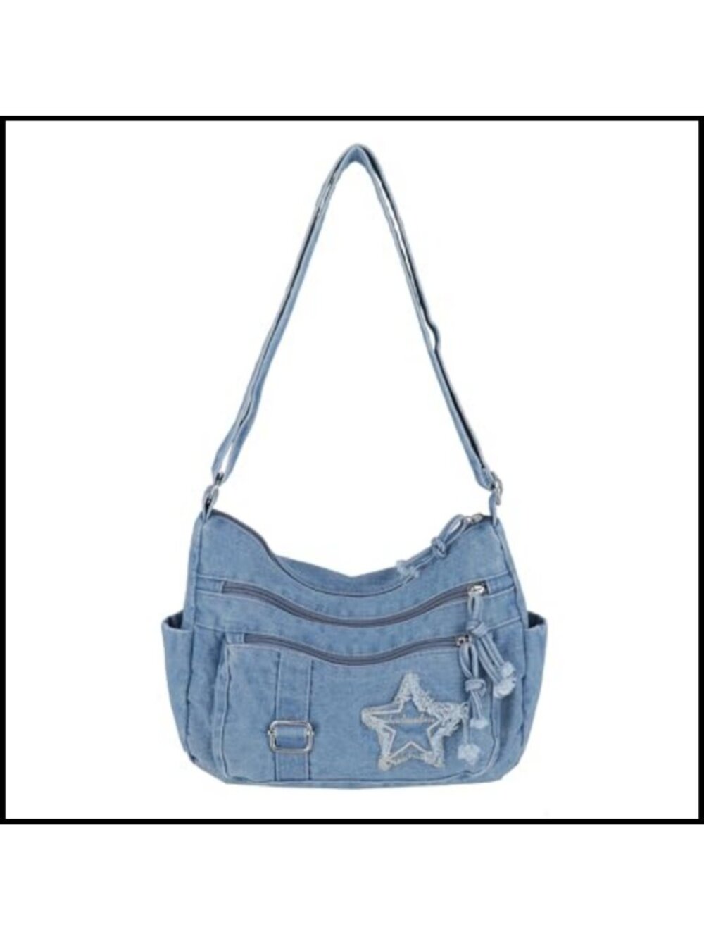 Denim Crossbody Bag Slouchy Crescent Shoulder Purse Star Patchwork Hobo